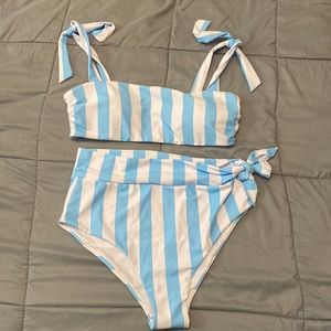 Striped High Waist Swim Suit